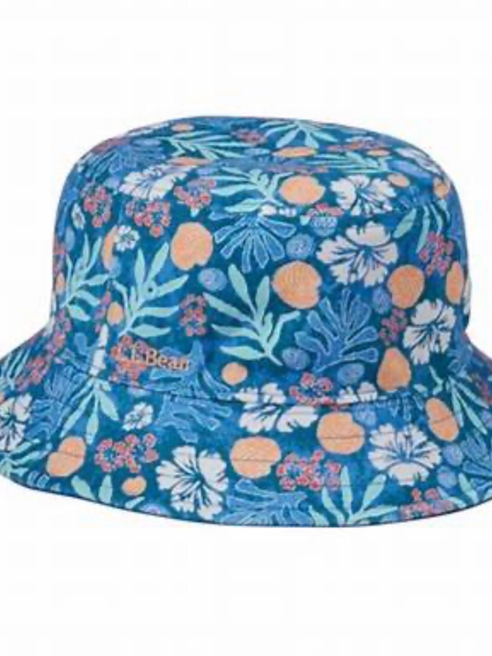 L.L. Bean Kids reversible Floral Bucket Hat - Blue with Peach and Green Accents